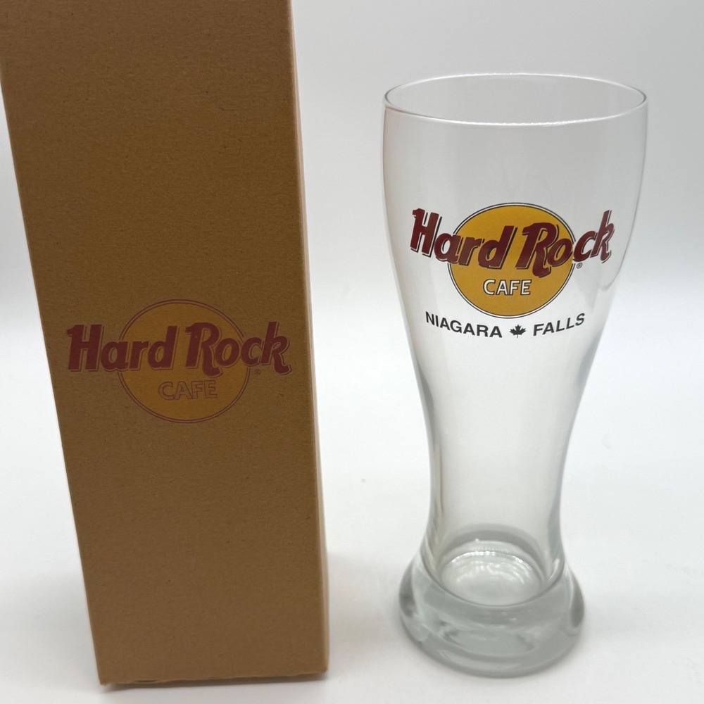 Hard Rock Cafe Niagara Falls Pilsner Glass Clear Logo Barware with Box